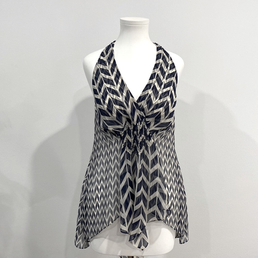 BCBG Max Azria Chevron Print Silk Chiffon Halter Top